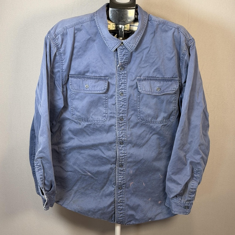 L.L. Bean Shirt Mens XL Blue Flannel Lined Button Up Long Sleeve Traditional Fit